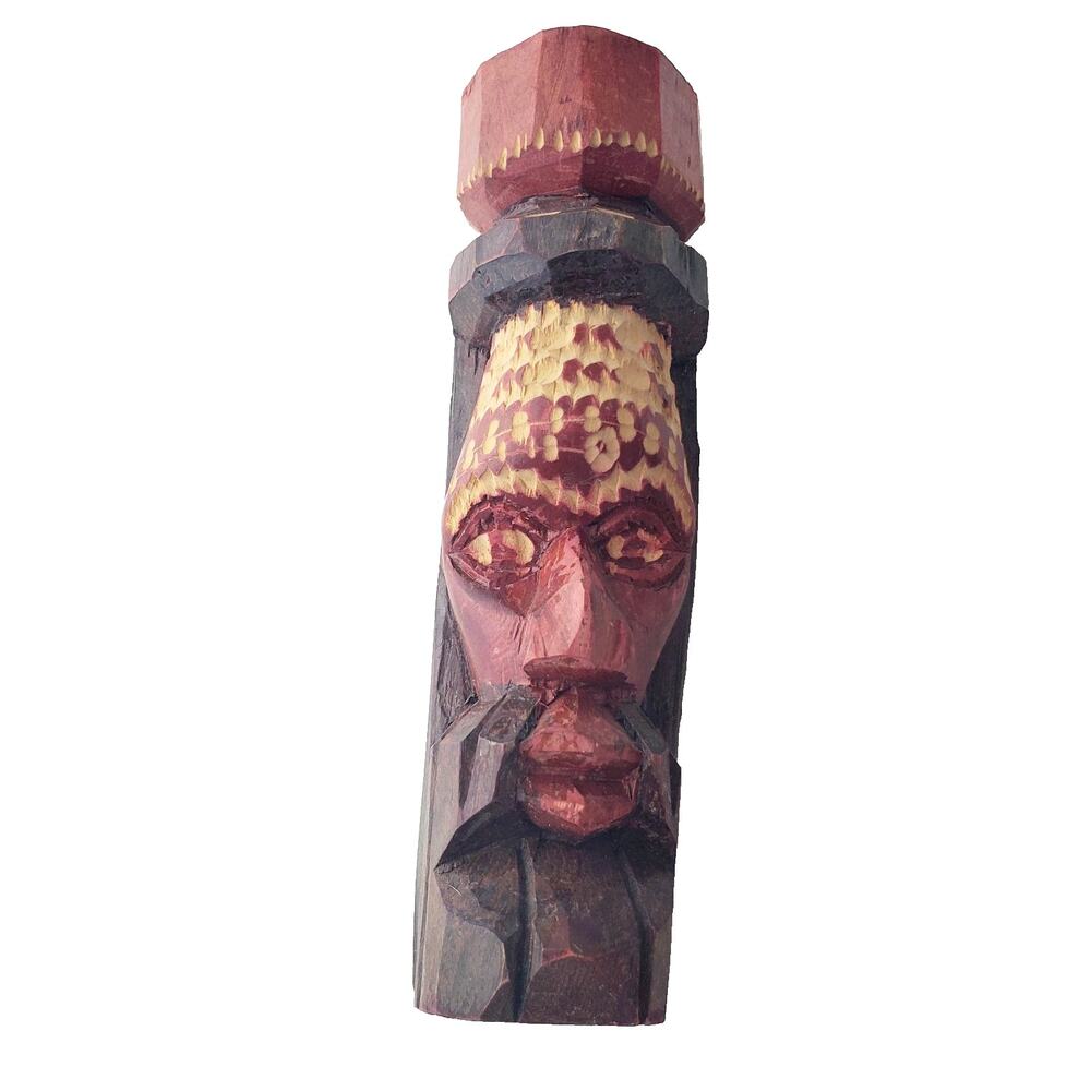 Vintage Jamaican Wood Hand Carved Caribbean 7" Statue Bust Tiki Signed Collect
